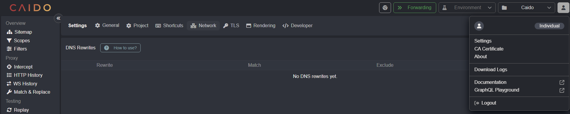 DNS Rewrite navigation.